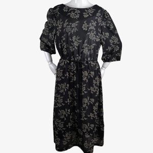Vintage 1970s Sheer Midi Dress Black White Sprig F